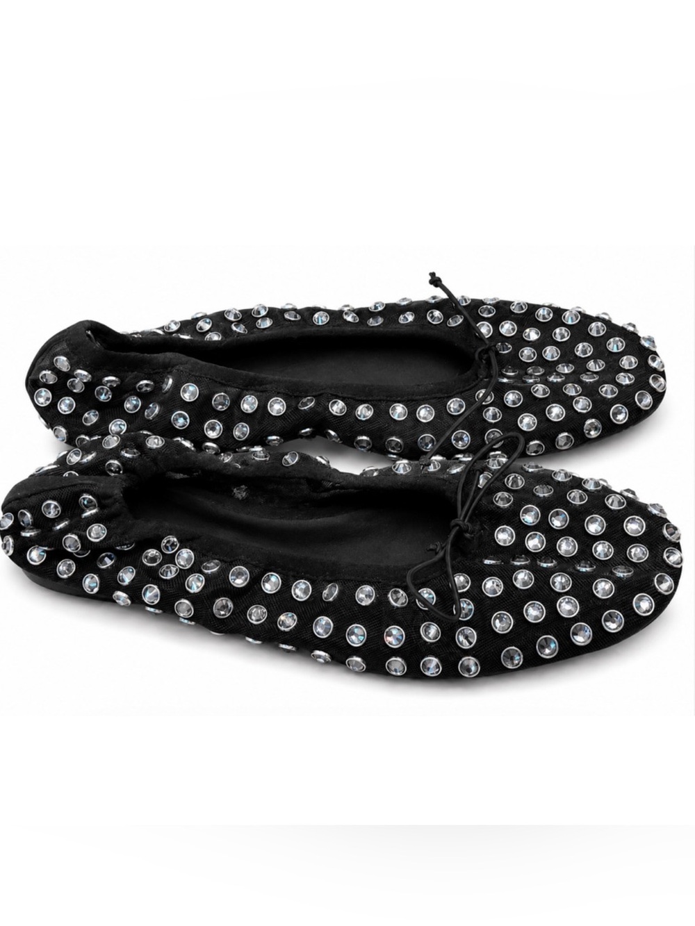 Black Crystal-Embellished Ballet Flats
